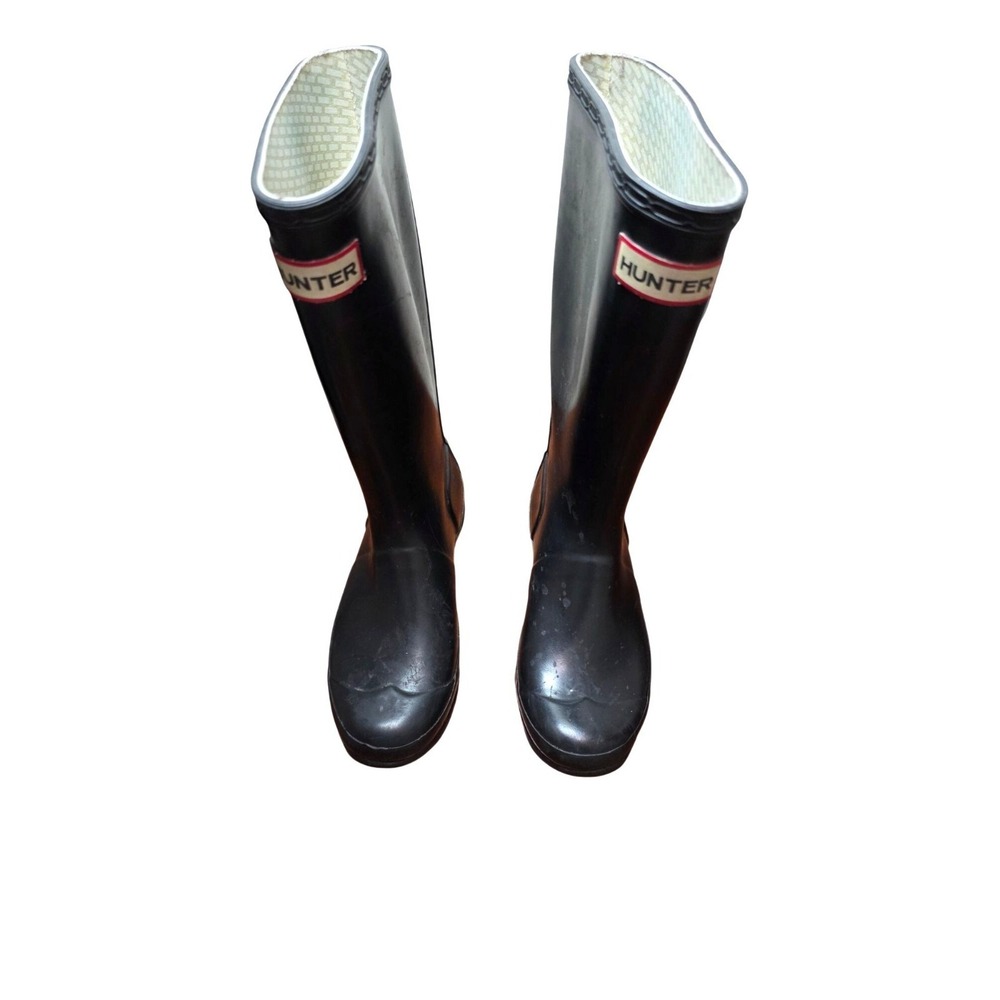 Hunter Young Black Tall Waterproof Rubber Rain Boots Size 2M/3F